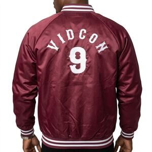 Vidcon 9 Burgundy Red Embroidered Satin Cardinal Bomber Jacket Size S Creator